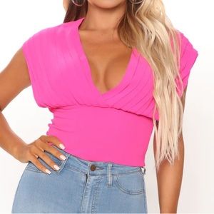 Malika fuchsia pleated smocked top pink XS
